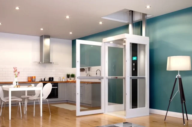 A home elevator with its door open